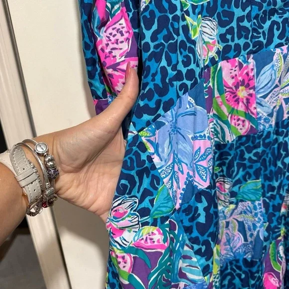 Lilly Pulitzer Vibrant Blue and Pink Long Sleeve Dress midi anniversary 16 rare - Picture 8 of 13